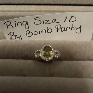 Silver and light green gemstone Ring